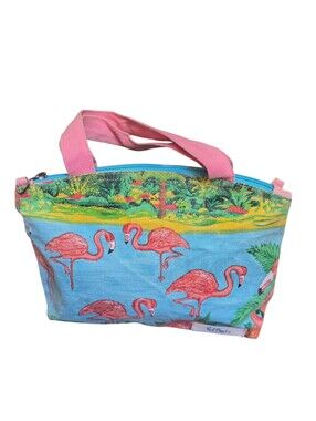 Paul Brent Flamingo Tropical Lined Tote Wet Swimsuit Beach Bag Pink Blue